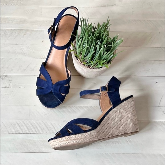 SOLD American Eagle 11 Navy Blue Espadrille Wedge Sandals - Picture 14 of 14
